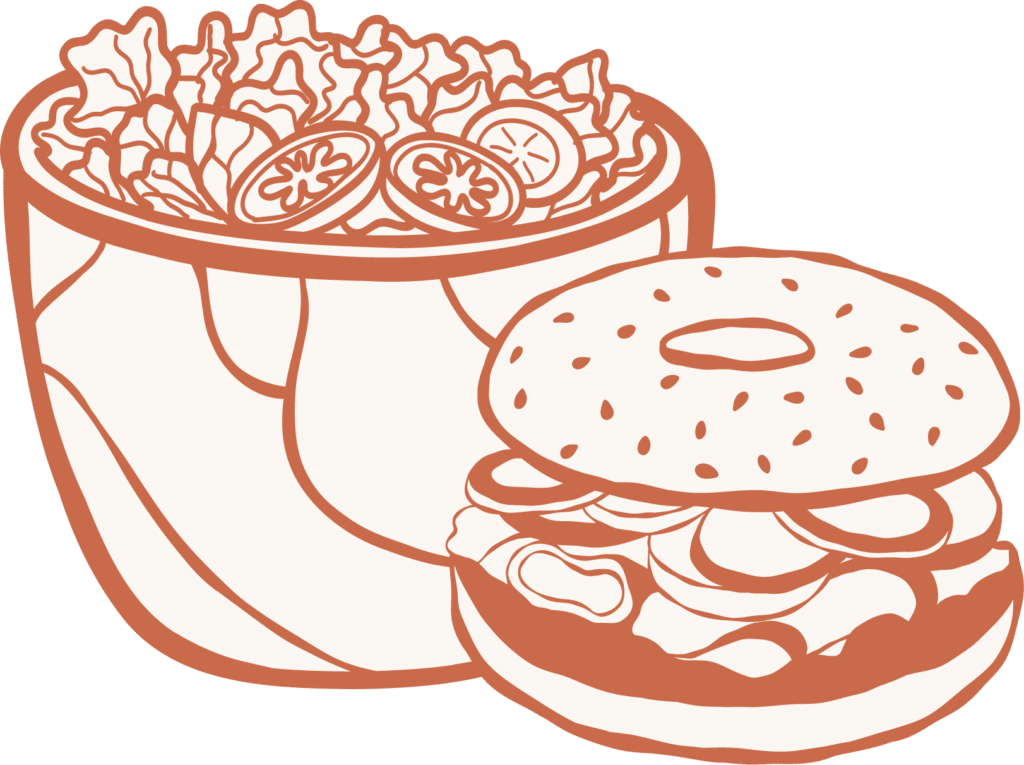 Illustration d'un bagel et d'une salade fraîche Chez Joséphine à Ajaccio